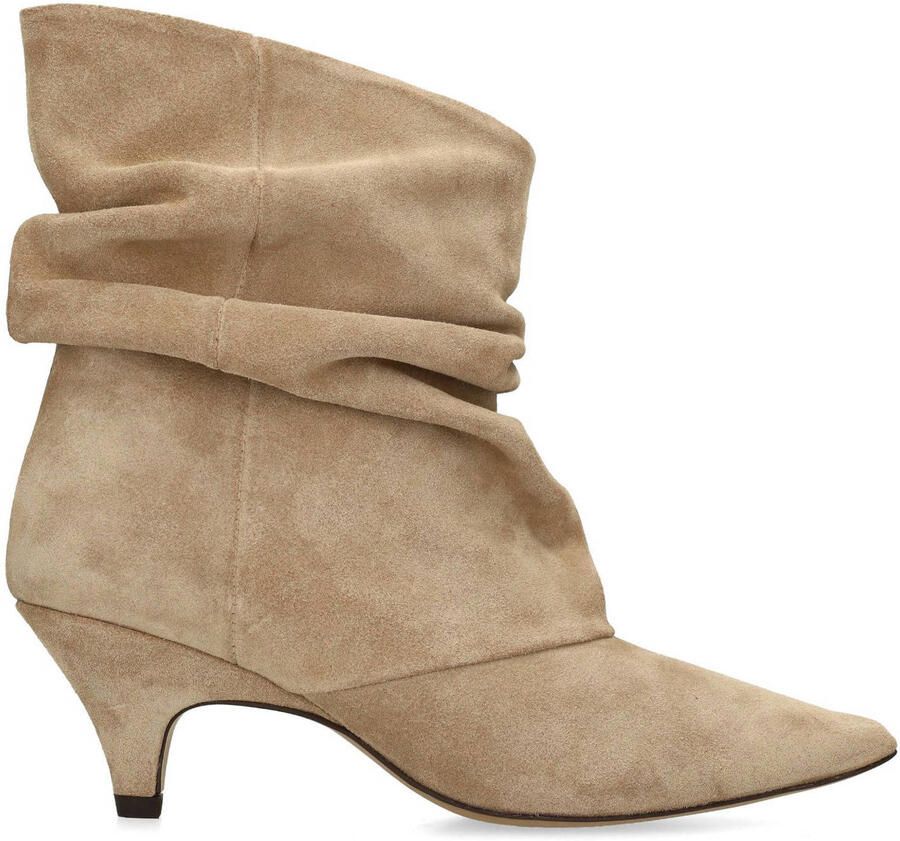 Manfield Beige suède slouchy enkellaarsjes met hak