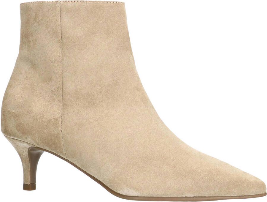 Manfield Dames Beige suède enkellaarsjes met hak - Foto 2