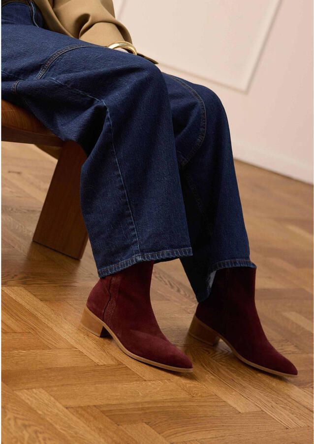 Manfield Dames Bordeaux rode suède enkellaarsjes met hak - Foto 2