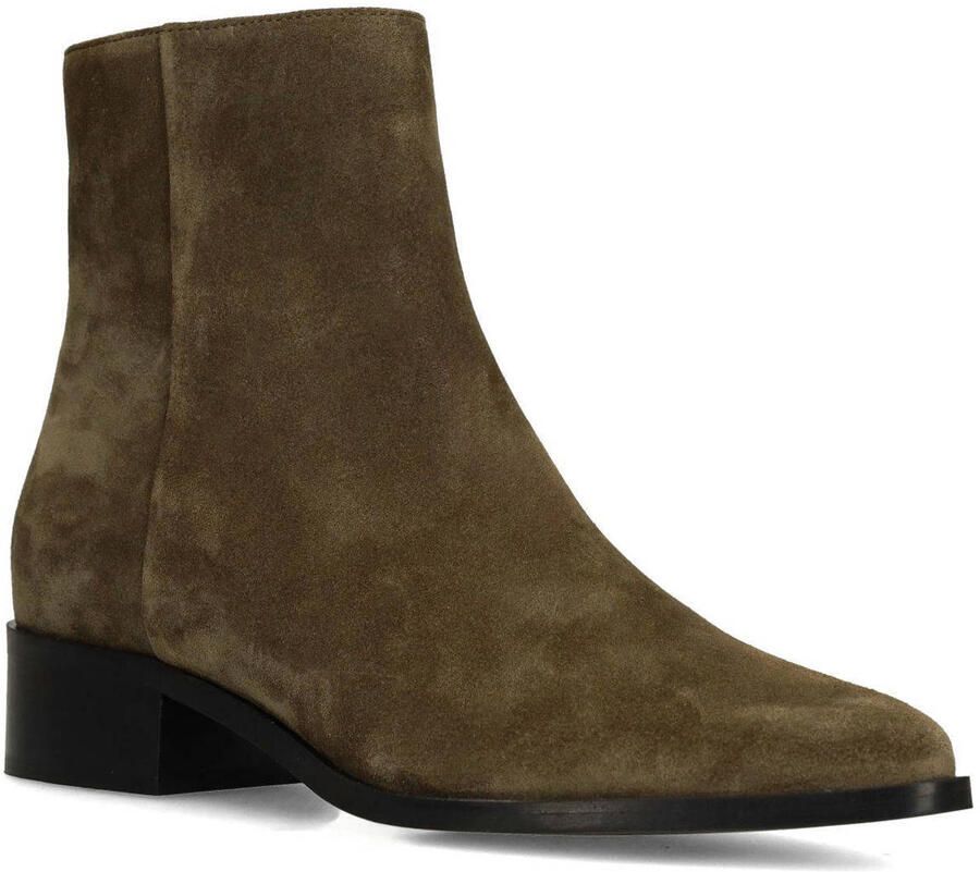 Manfield Dames Groene suède enkellaarsjes
