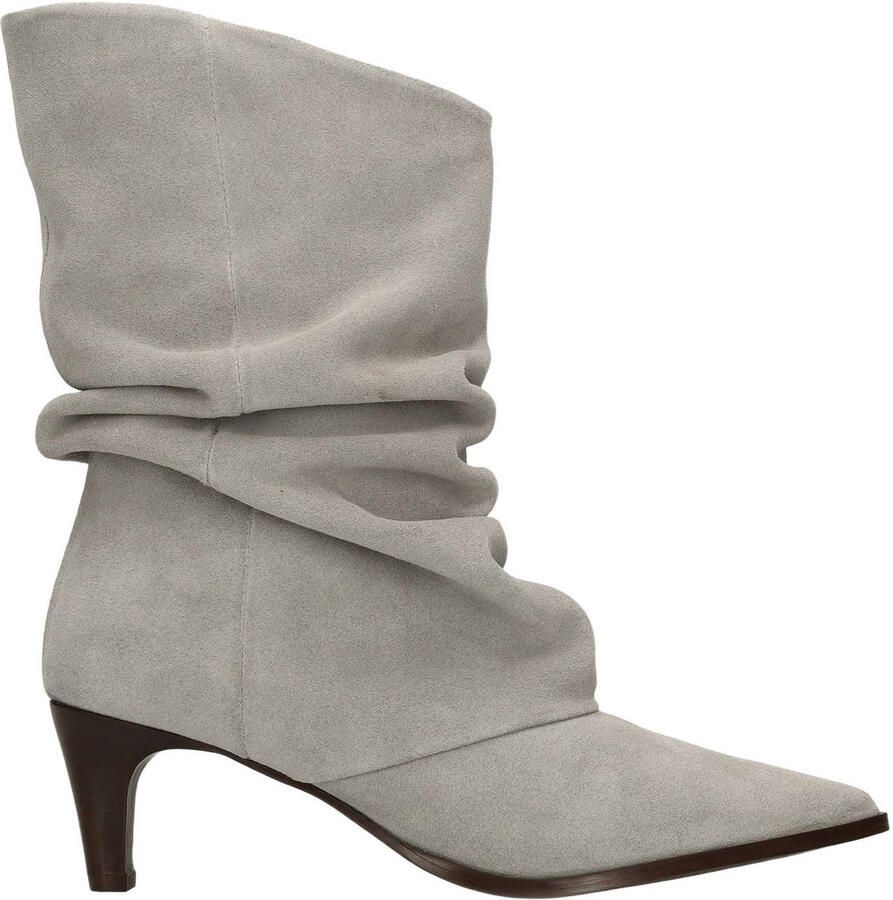 Manfield Dames Grijze suède slouchy enkellaarsjes