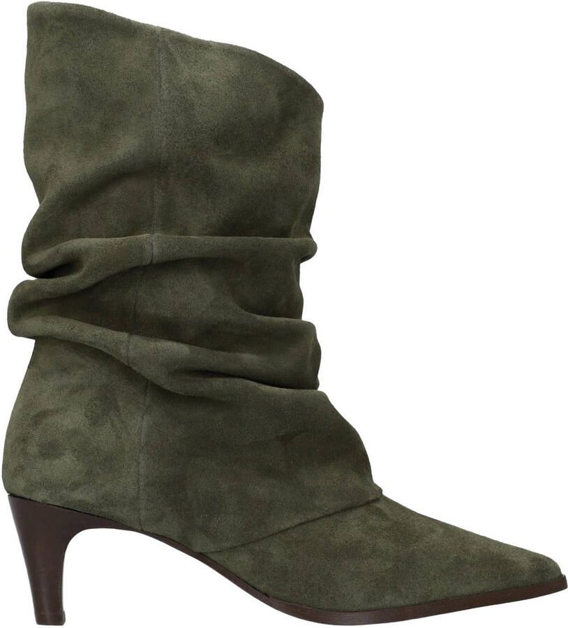 Manfield Dames Groene suède slouchy enkellaarsjes met hak