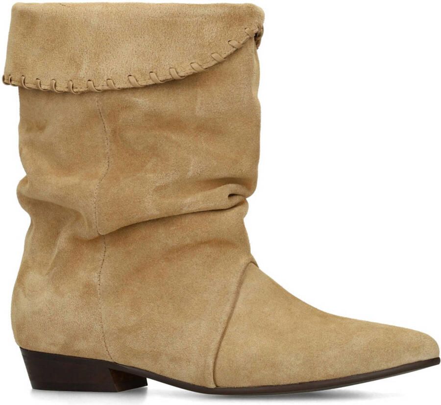 Manfield suède enkellaarzen met afzak effect beige - Foto 2