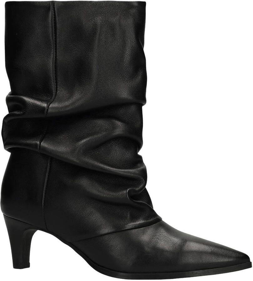 Manfield Dames Zwarte leren slouchy enkellaarsjes met hak - Foto 2