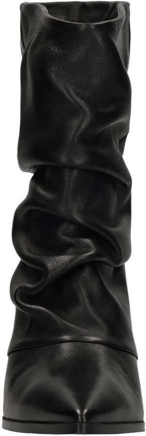 Manfield Dames Zwarte leren slouchy enkellaarsjes met hak