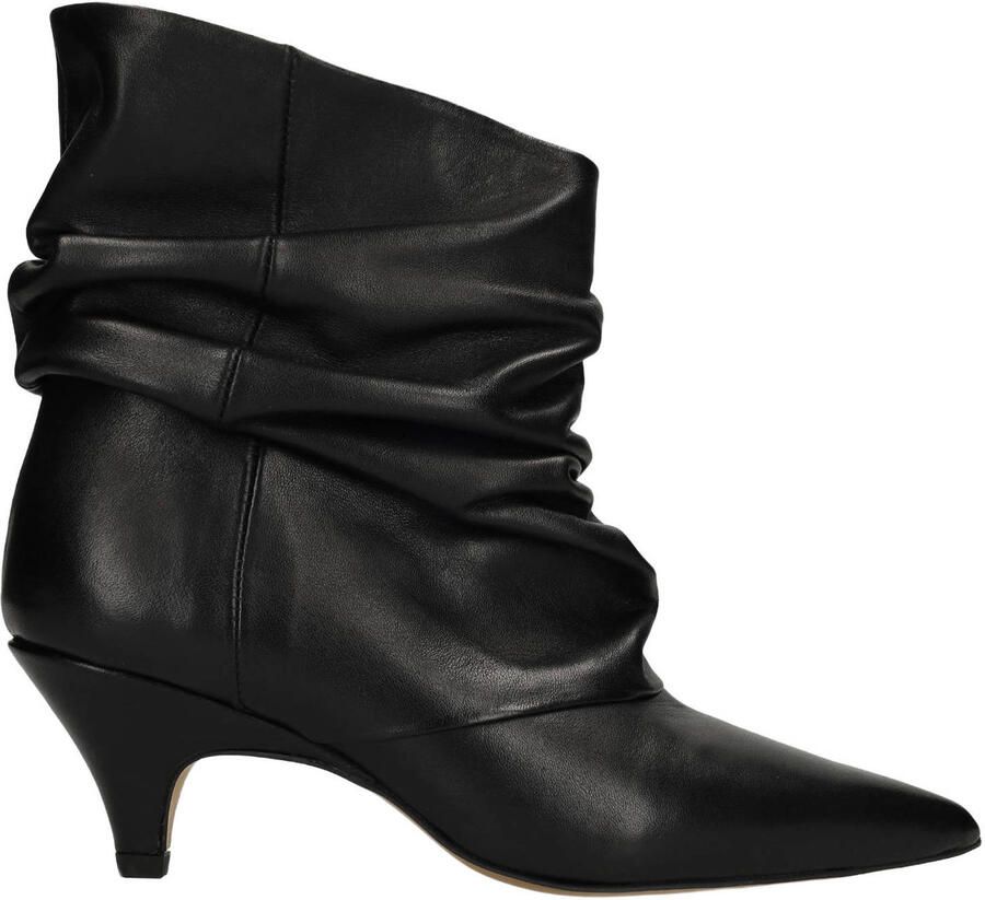 Manfield Dames Zwarte leren slouchy enkellaarsjes
