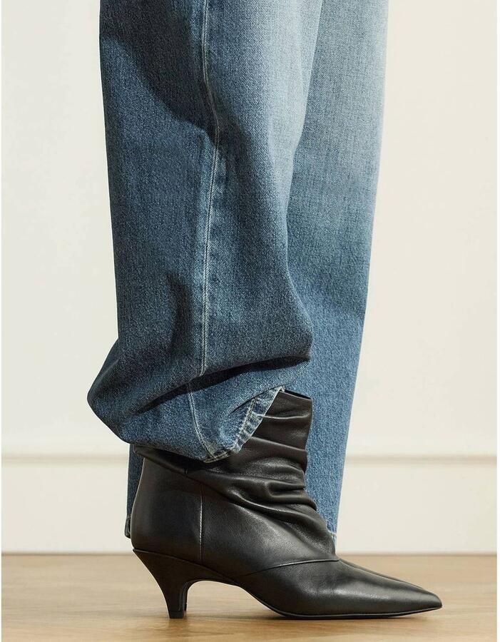 Manfield Dames Zwarte leren slouchy enkellaarsjes - Foto 2