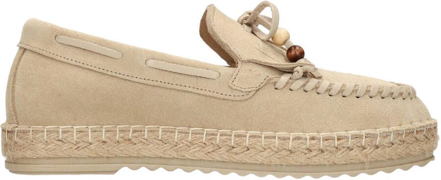 Manfield Dames Beige suède espadrilles met franjes