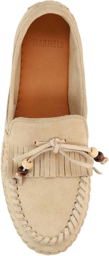 Manfield Dames Beige suède espadrilles met franjes - Foto 3