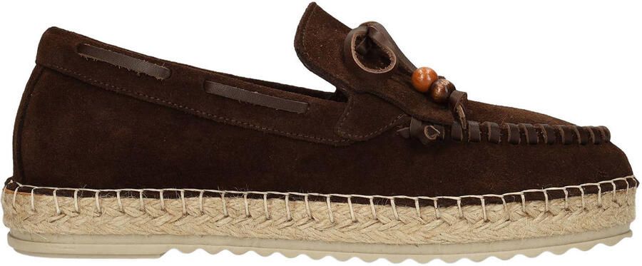 Manfield Dames Bruine suède espadrilles met franjes