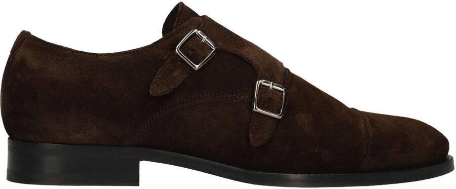 Manfield Heren Donkerbruine suède gespschoenen