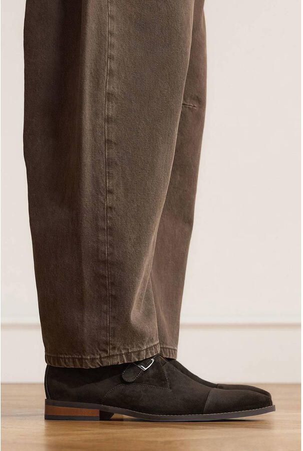 Manfield Heren Zwarte suède gespschoenen