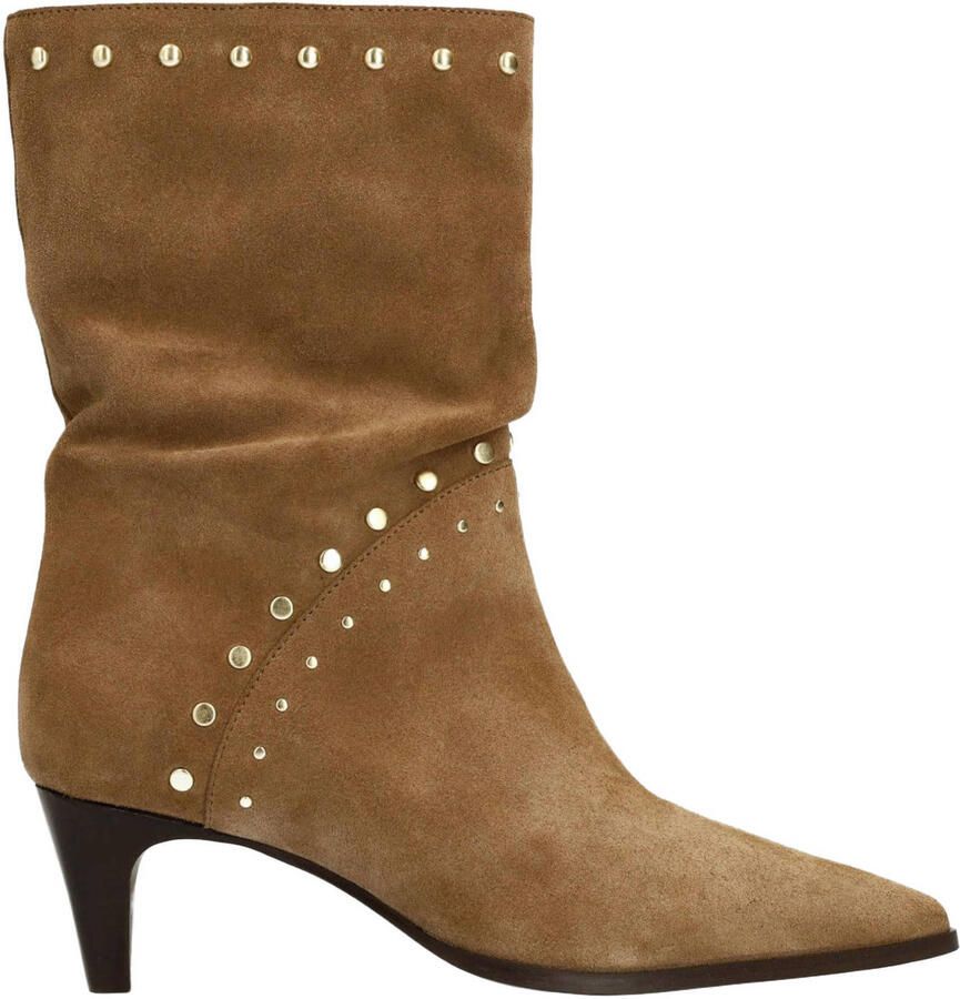 Manfield Dames Beige suède enkellaarsjes met studs