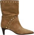 Manfield Dames Beige suède enkellaarsjes met studs - Beige