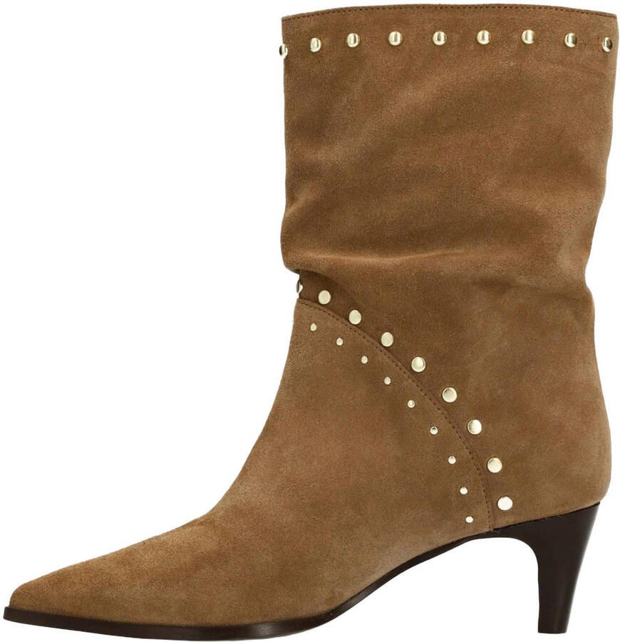 Manfield Dames Beige suède enkellaarsjes met studs - Foto 2
