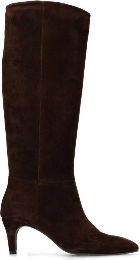 Manfield Dames Bruine suède hoge laarzen met hak