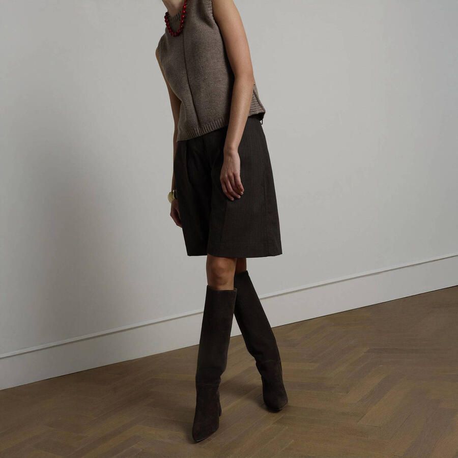 Manfield Dames Donkerbruine suède hoge laarzen met hak