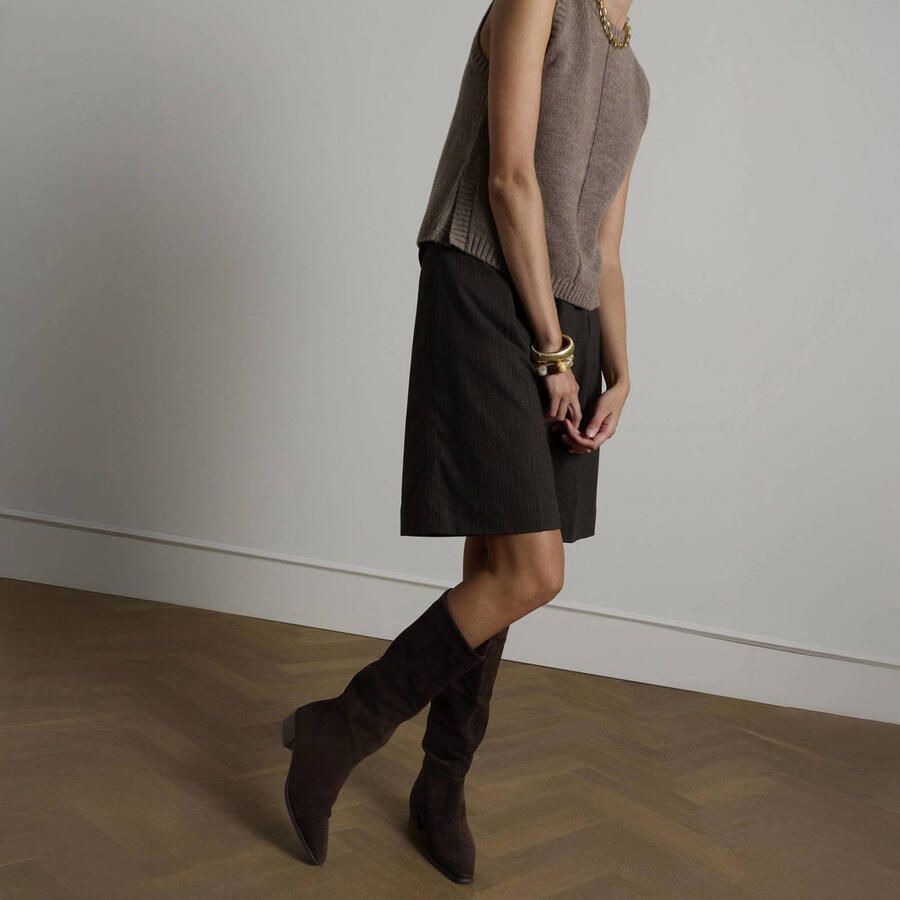 Manfield Dames Donkerbruine suède hoge laarzen