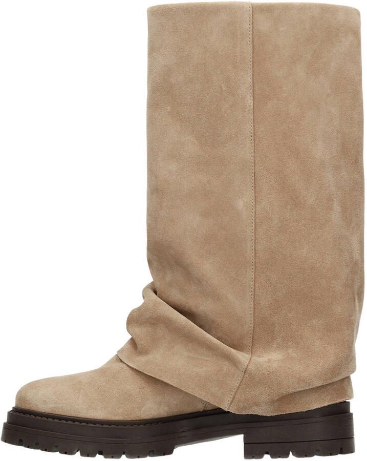Manfield Dames Beige suède laarzen met flap