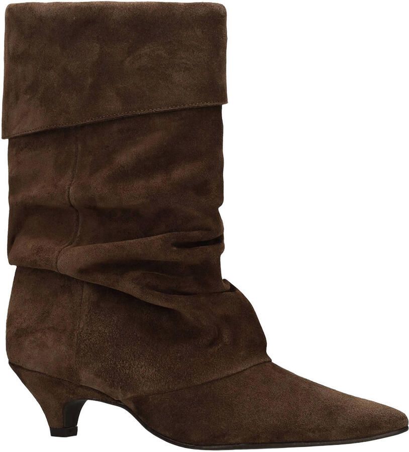 Manfield Bruine suède slouchy enkellaarsjes met hak