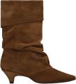 Manfield Dames Cognac suède slouchy enkellaarsjes met hak - Cognac