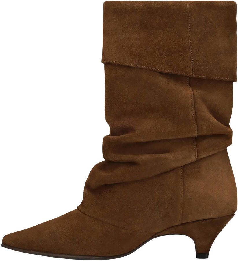Manfield Dames Cognac suède slouchy enkellaarsjes met hak - Foto 2