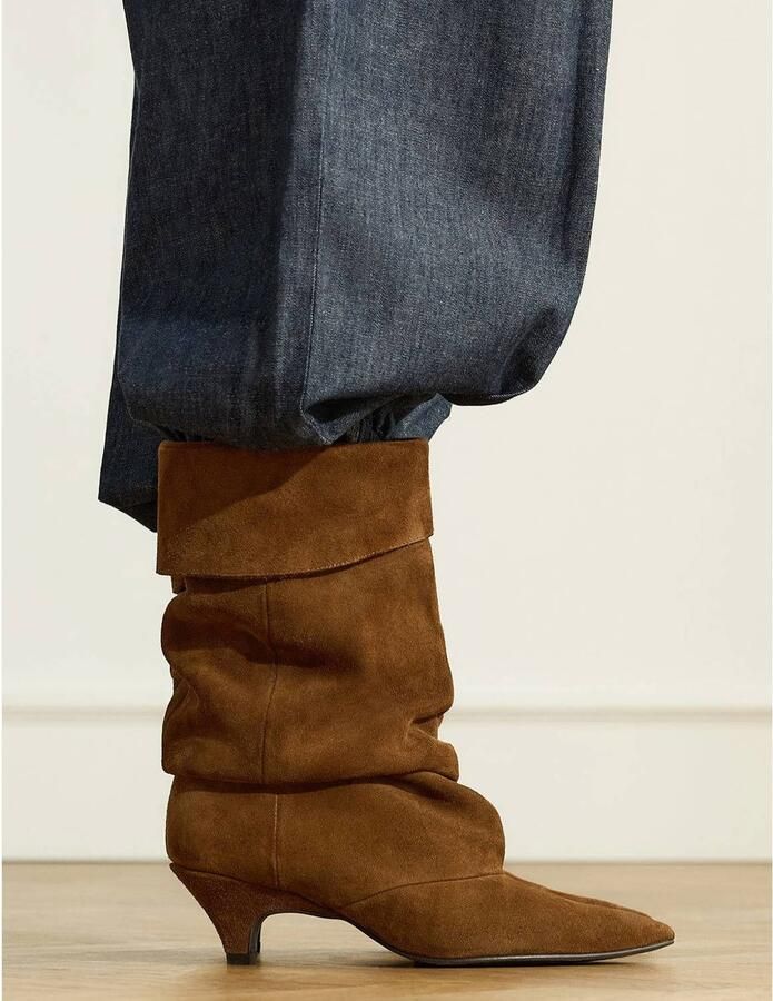 Manfield Dames Cognac suède slouchy enkellaarsjes met hak - Foto 3