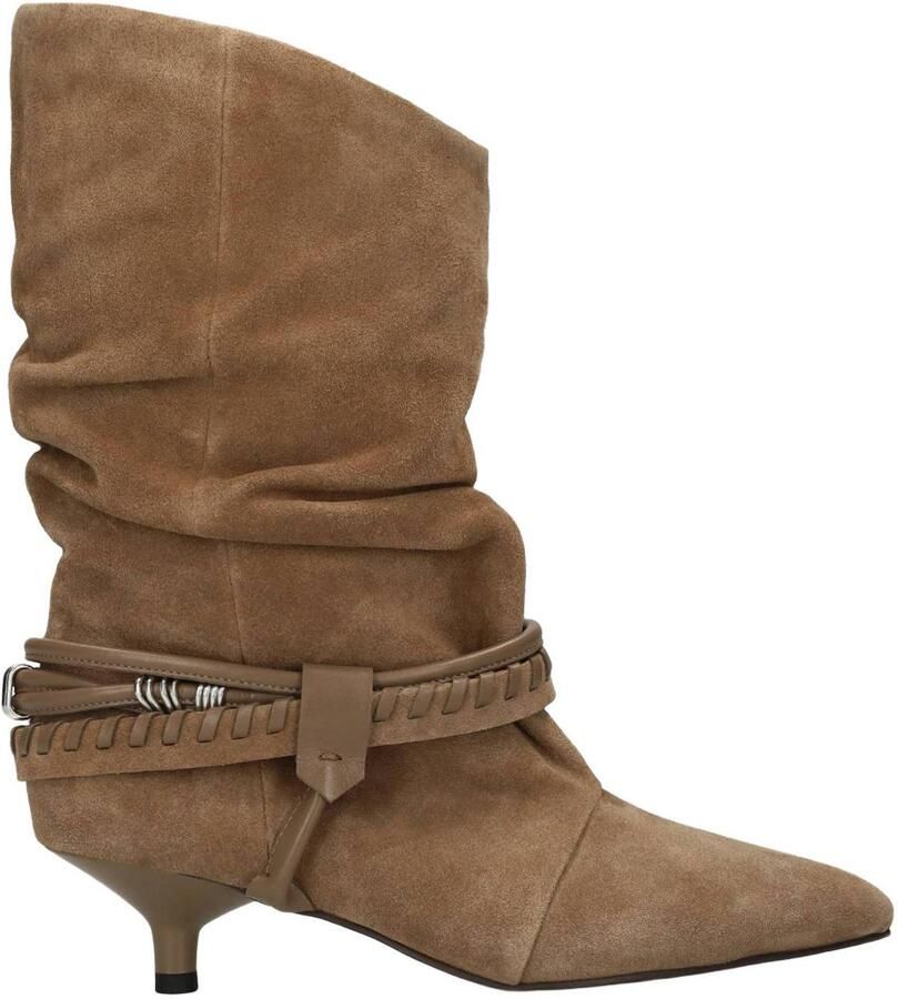 Manfield Cognac suède enkellaarsjes met hak