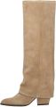 Manfield Dames Beige suède hoge laarzen met flap - Beige