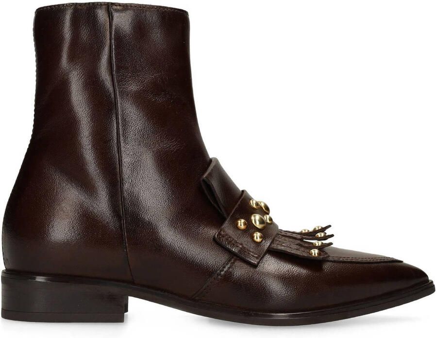 Manfield Dames Bruine leren enkellaarsjes met studs