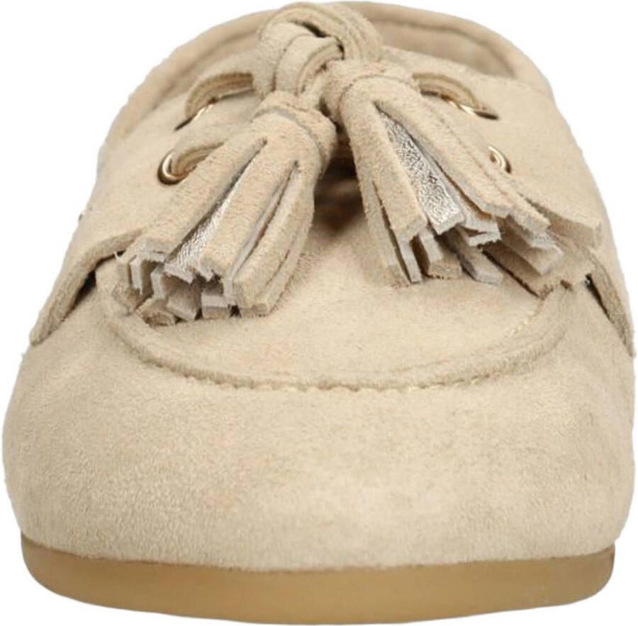 Manfield Dames Beige suède loafers met kwastjes - Foto 2