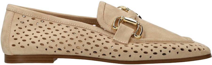 Manfield Dames Beige leren loafers met gouden chain