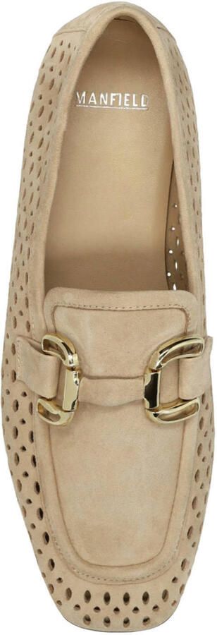 Manfield Dames Beige leren loafers met gouden chain - Foto 3