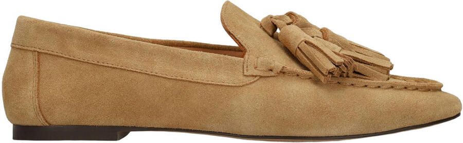Manfield Dames Beige suède loafers met franjes