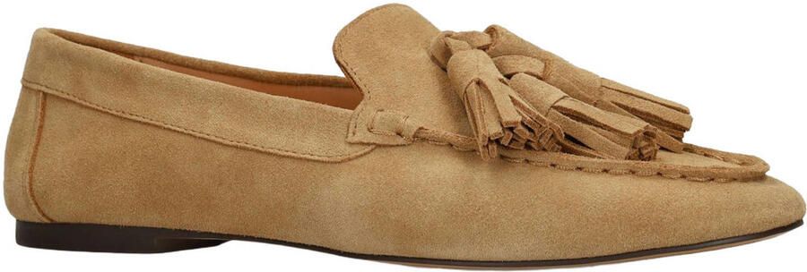 Manfield Dames Beige suède loafers met franjes - Foto 3
