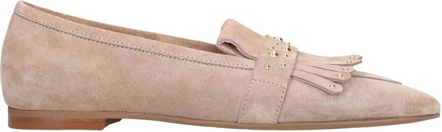 Manfield Dames Beige suède loafers met gouden studs