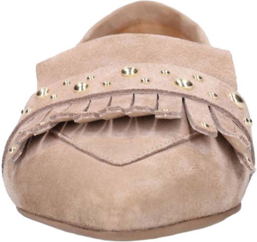 Manfield Dames Beige suède loafers met gouden studs - Foto 2