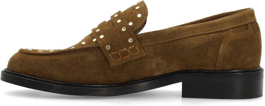 Manfield Dames Bruine suède loafers met goudkleurige studs - Foto 3