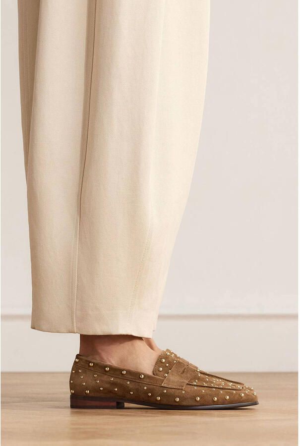 Manfield Dames Bruine suède loafers met studs - Foto 3