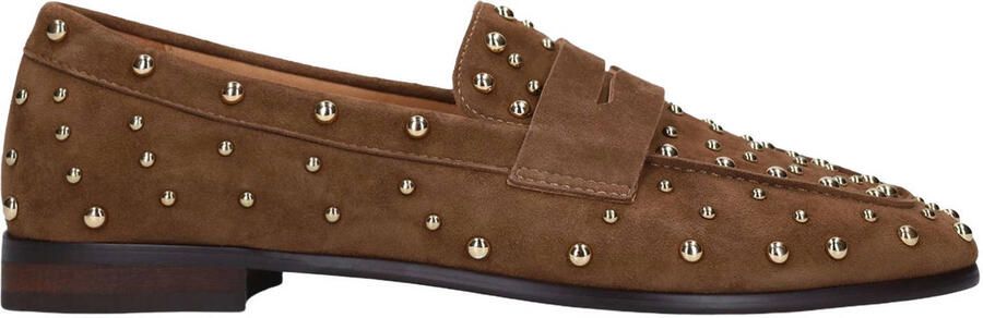 Manfield Dames Bruine suède loafers met studs