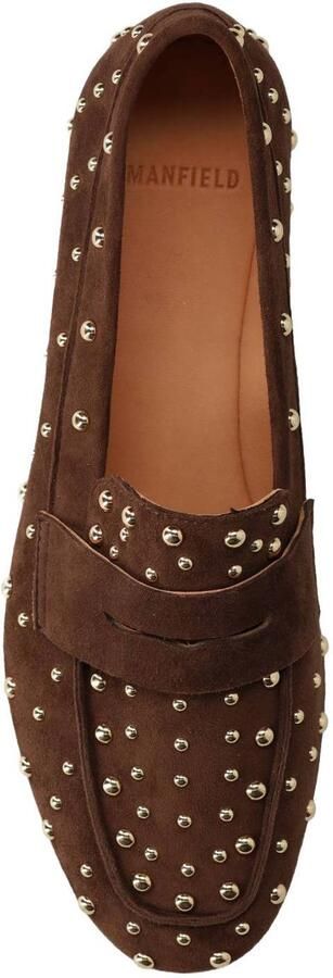 Manfield Dames Donkerbruine suède loafers met studs - Foto 3