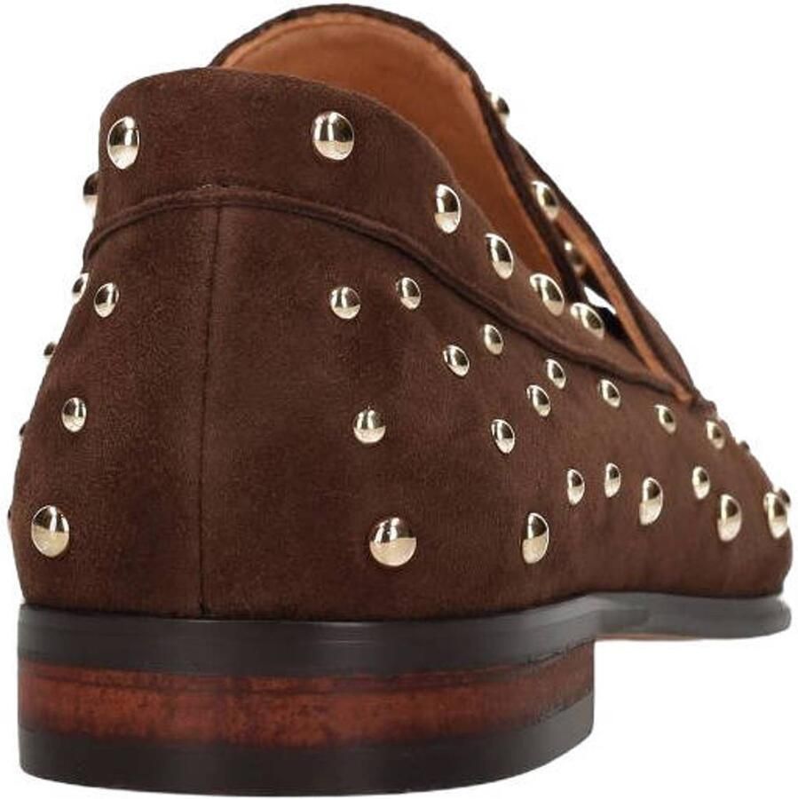 Manfield Dames Donkerbruine suède loafers met studs - Foto 2