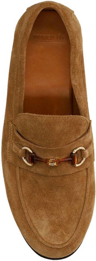 Manfield Dames Bruine suède loafers met goudkleurig detail - Foto 2