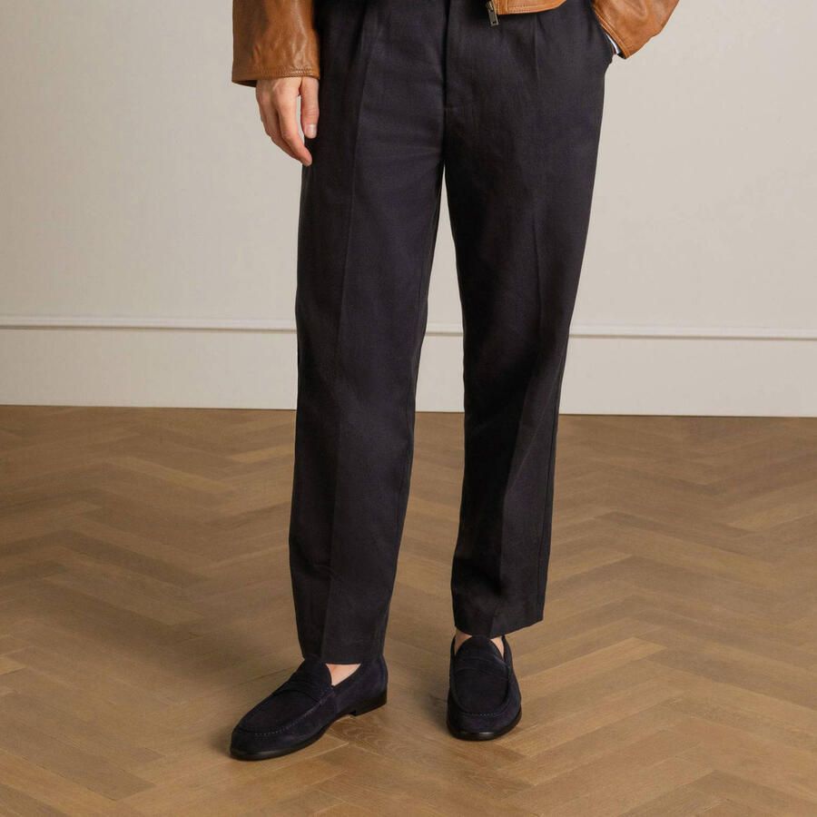 Manfield Heren Donkerblauwe suède loafers