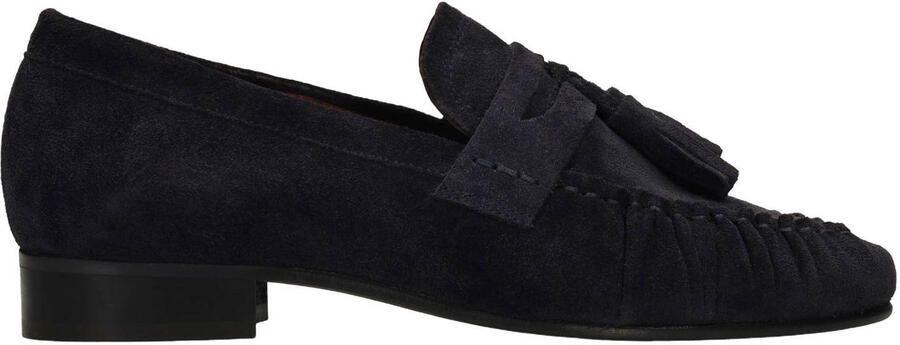 Manfield Dames Donkerblauwe suède loafers met kwastjes
