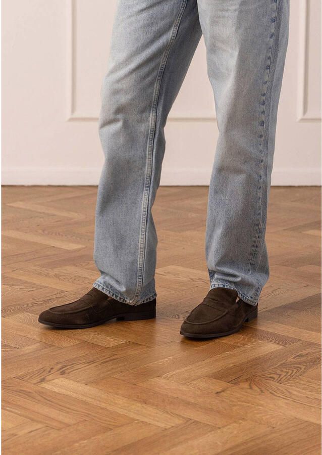 Manfield Heren Donkerbruine suède loafers