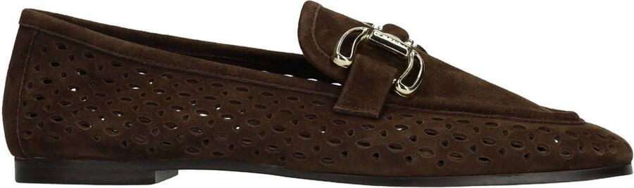 Manfield Dames Bruine leren loafers met gouden chain
