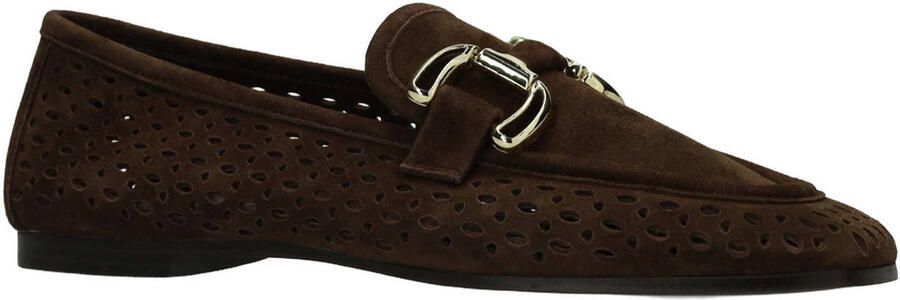 Manfield Dames Bruine leren loafers met gouden chain - Foto 3