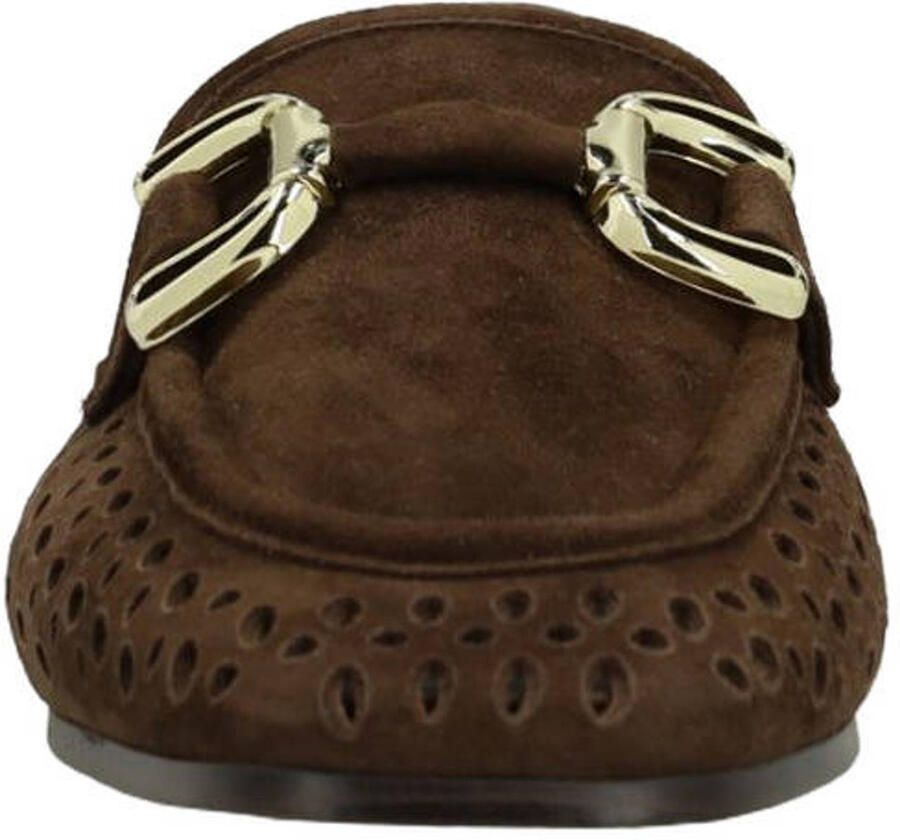 Manfield Dames Bruine leren loafers met gouden chain - Foto 2