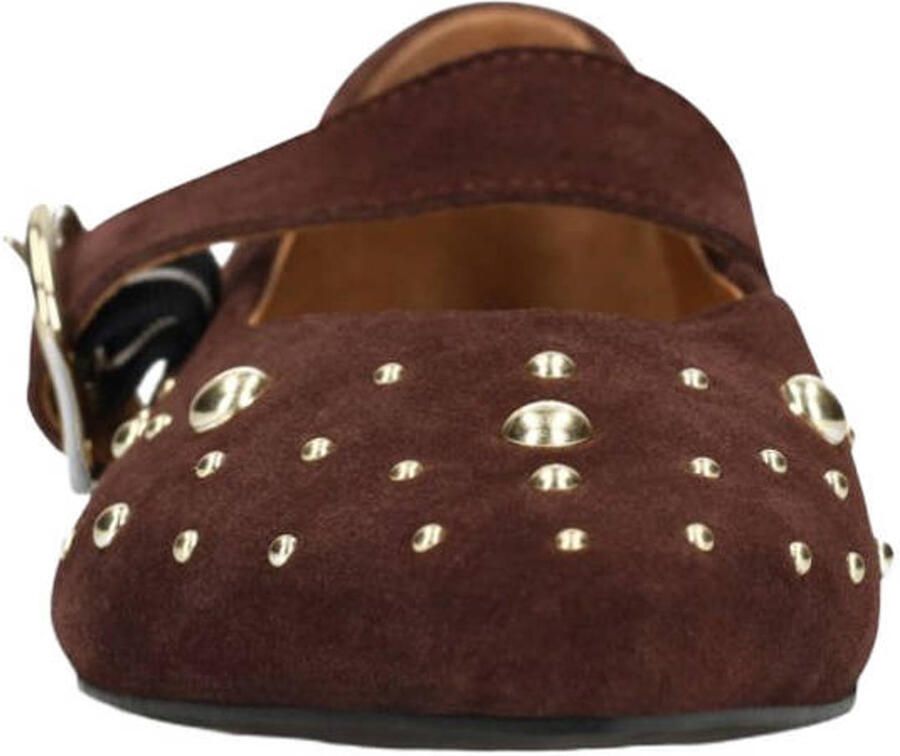 Manfield Dames Bordeaux rode suède loafers met goudkleurige studs - Foto 2